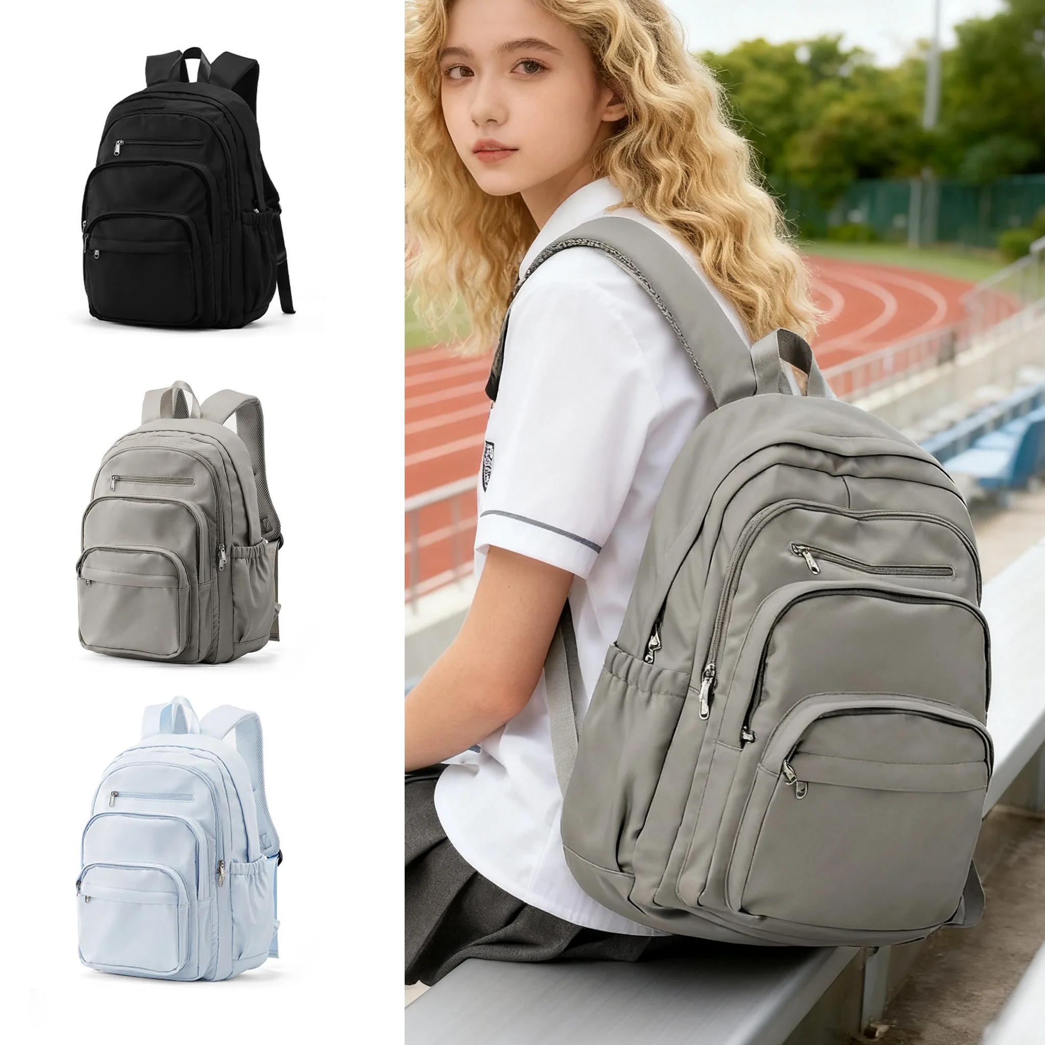 حقائب ظهر مدرسية كاجوال للنساء والرجال، حقيبة ظهر مدرسية سوداء للمراهقين والبنات، حقيبة مدرسية متعددة الجيوب حقيبة كمبيوتر محمول حقائب يد