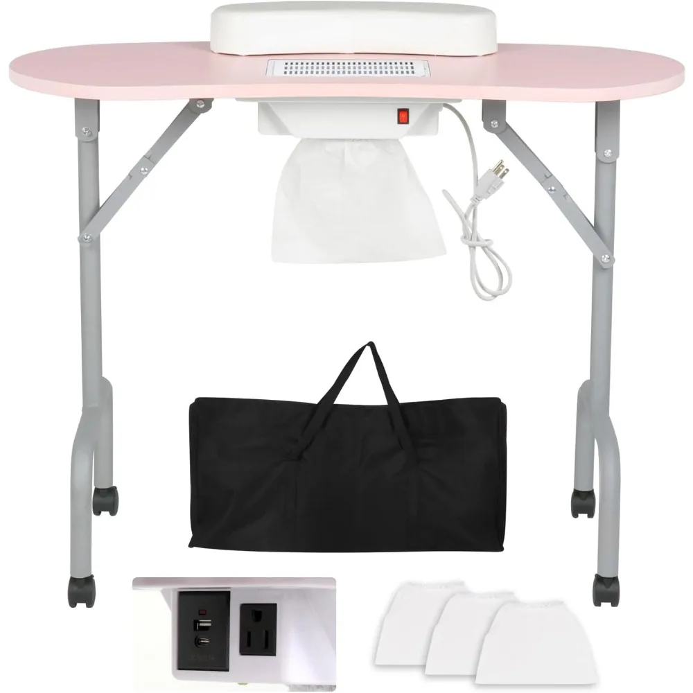 

Portable Manicure Table Foldable Nail Desk with Charging Station & Dust Collector Professional Nail Tech Table for Technician