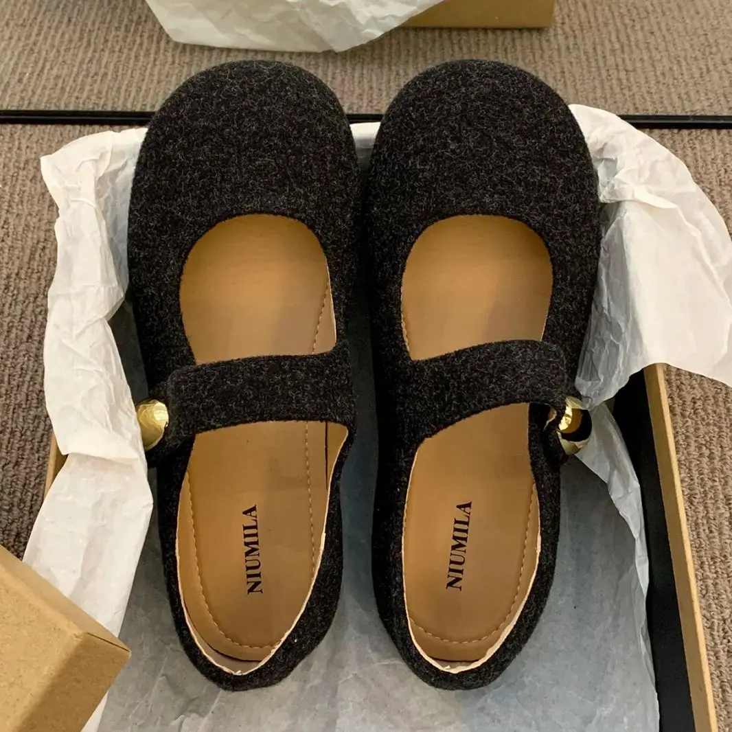 Women's round Head Cosy Lambs wool Ballet Flats Warm Teddy Fur Mary Jane Shoes Fluffy Plush Loafers Ladies Brand Design Shoes