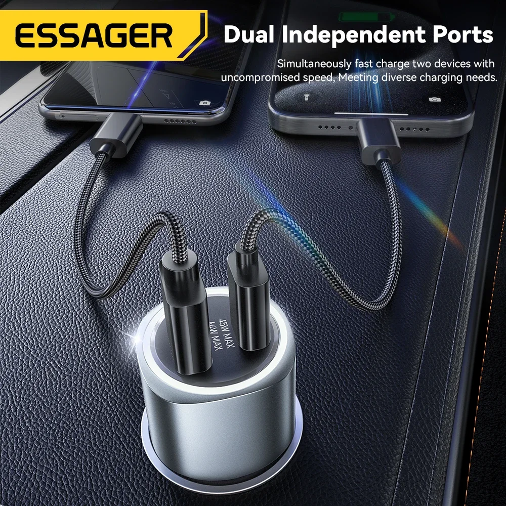 Essager USB C 차량용 충전기 89W 2 포트 초고속 충전 PD QC 3.0 iP... - 2