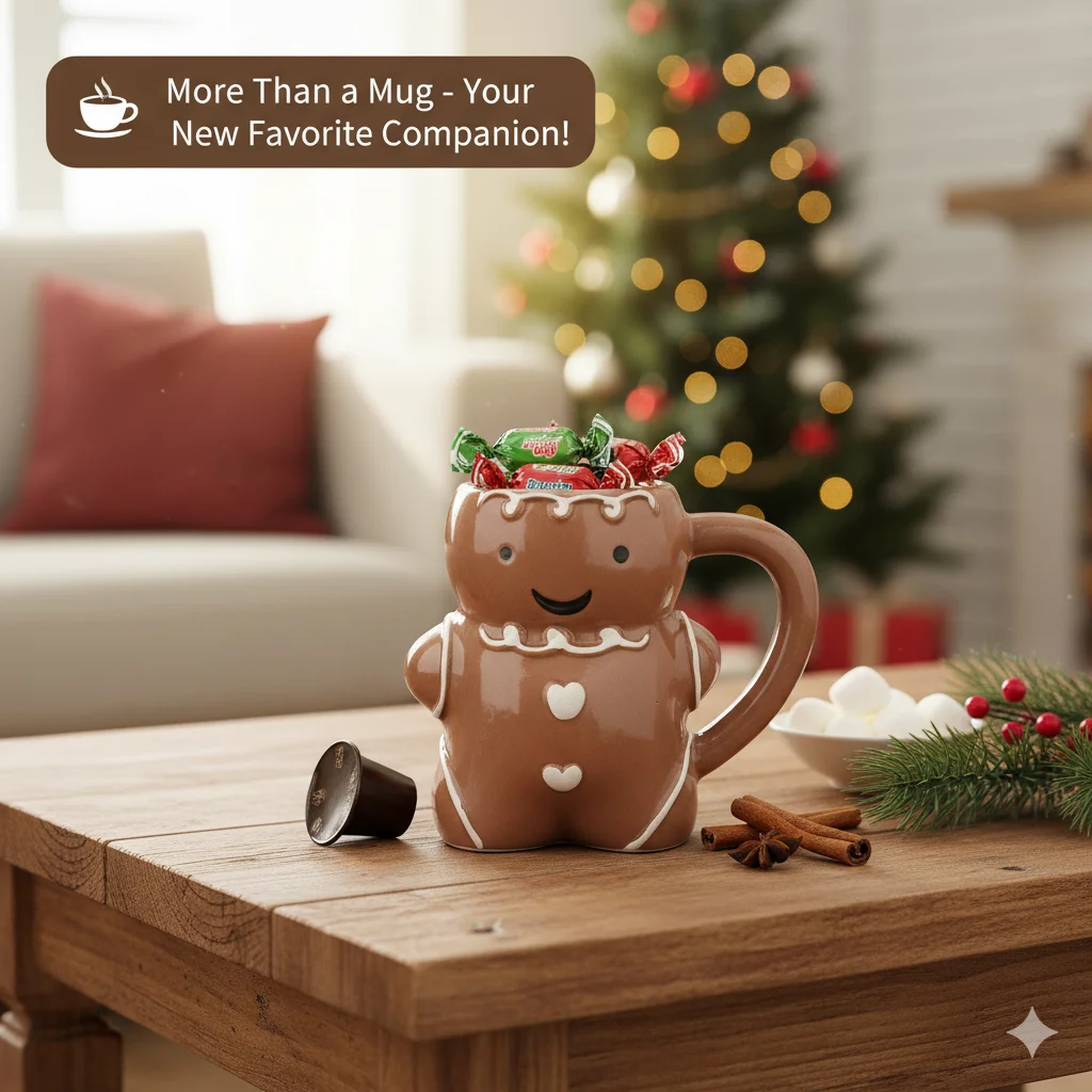 Kawaii Gingerbread Man Ceramic Mug 3D Christmas Cartoon Cup 300ML Cute Milk Coffee Water Drinking Holiday Gift For Friends