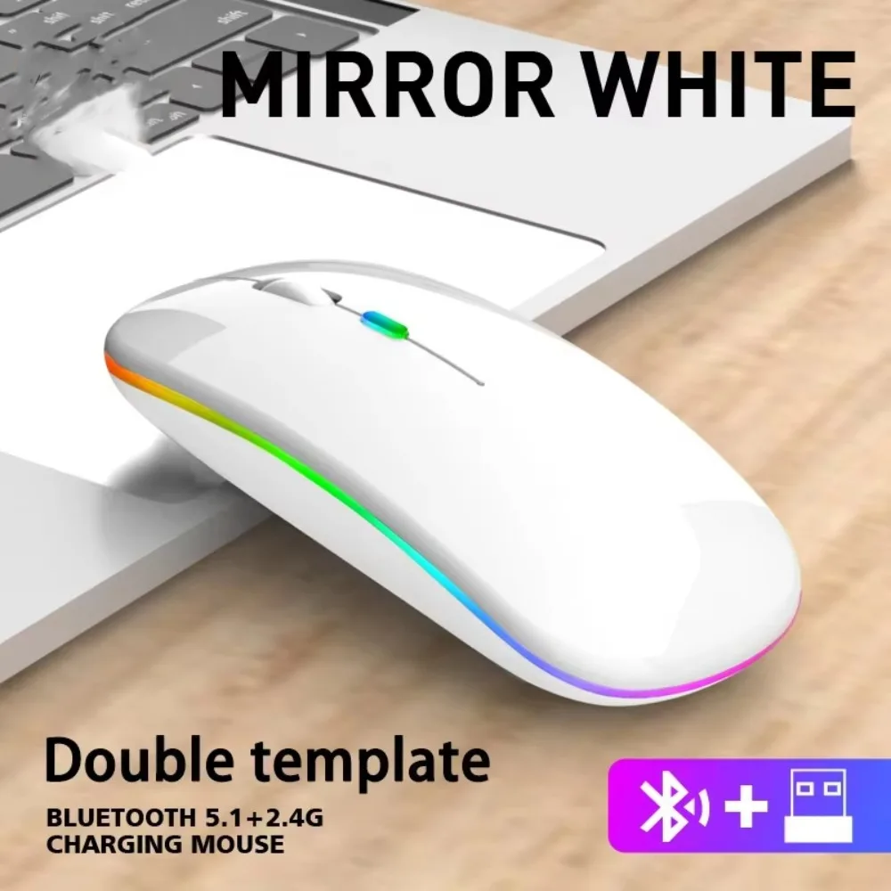 Mouse wireless con luce a LED 2.4Ghz + BT5.1 Mouse silenzioso per computer colorato Mouse Bluetooth da gioco leggero portatile
