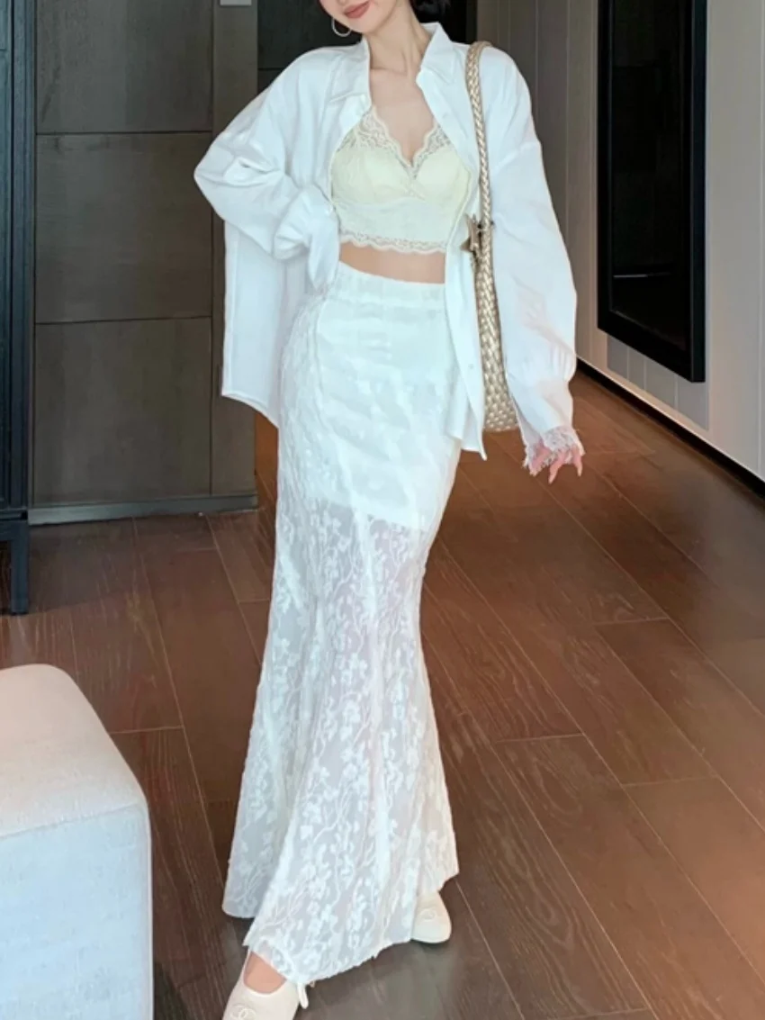 에일리언 키티 오피스룩 시크 세트 여성 우아한 데일리 슬림 솔리드 셔츠 2025 머메이드 스커트 워크웨어 신상 여름 스트레이트 팬츠