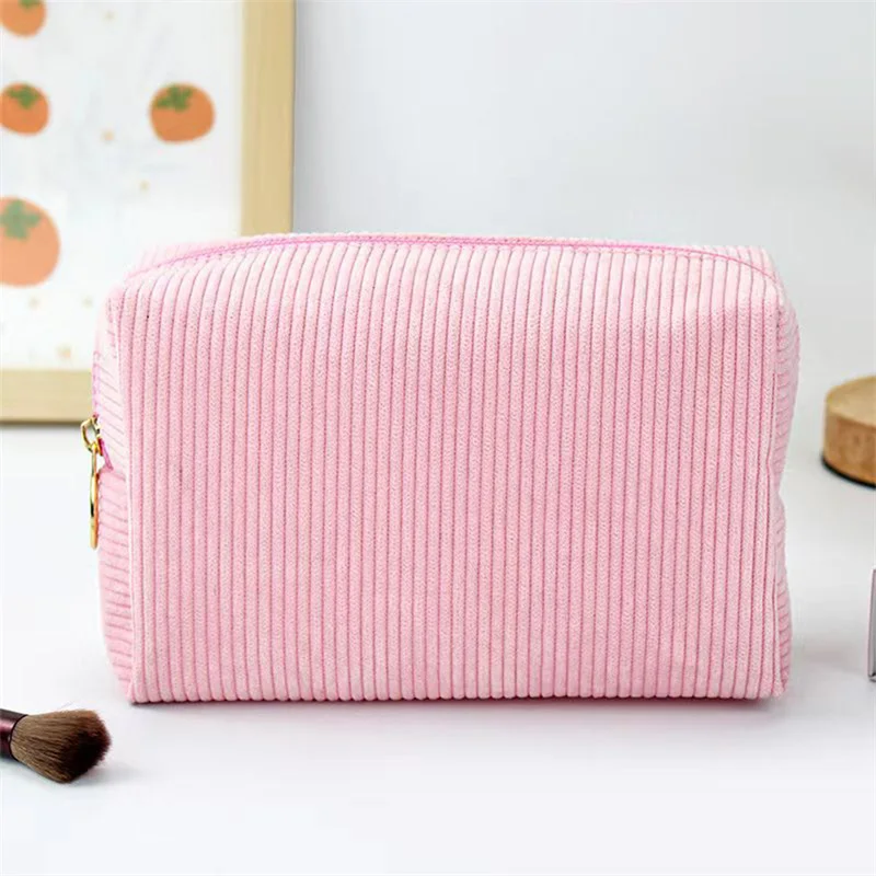 Corduroy Women\'s Cosmetic Bag Large Capacity Women Toiletries Organizer Zipper Makeup Bag Purse Travel Cosmetics Storage Clutch