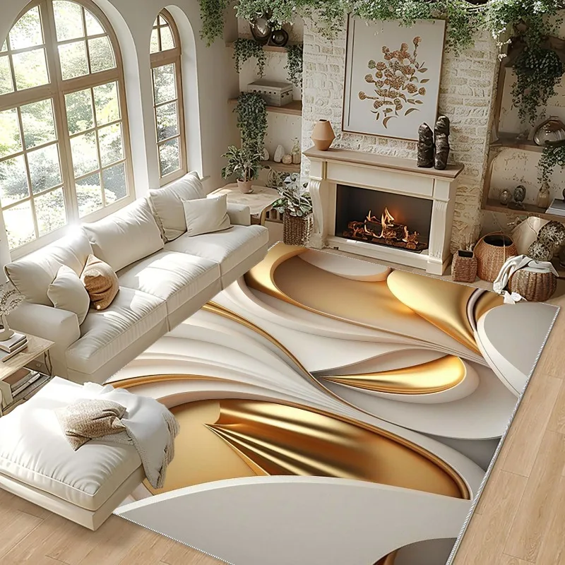 1pc-modern-curved-golden‑white-pattern-area-rug-lightweight-washable-easy‑to‑clean-suitable-for-summer-and-autumn