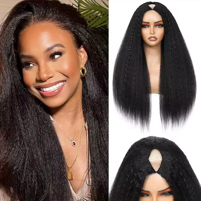 230 Density Kinky Straight V Part Human Hair Wig Kinky Straight Hair Wig Human Hair V part Human Hair Head Clip In Halr Wig