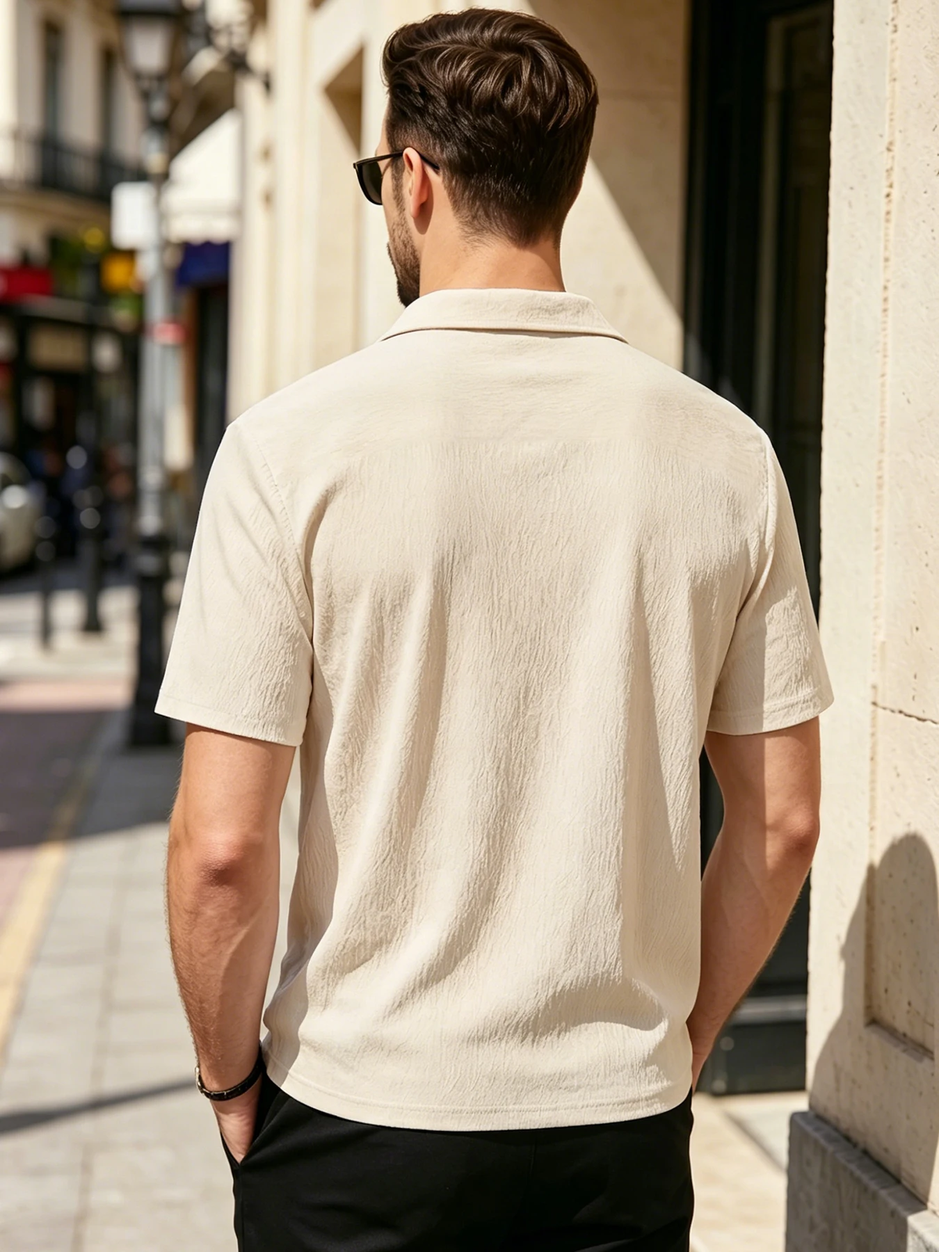 Wrinkle Free Textured Cuban Neck Men Short Sleeve Shirt Lightweight Breathable Fabric Reinforced Stitching Daily Travel Holiday
