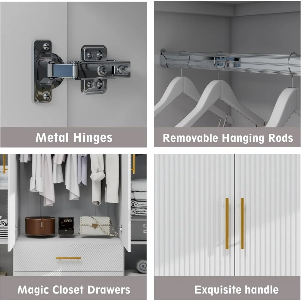 خزانة خزانة ملابس خشبية: خزانة ملابس كبيرة بـ 4 أبواب، 3 للخزانة الطويلة، خزانة ملابس لغرفة النوم مع #4