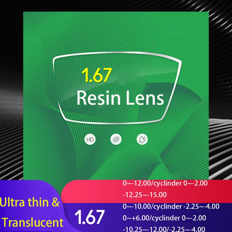 

1.67 Aspheric Ultra-thin Resin Lens A-grade Lenses for Myopia Presbyopia Hyperopia and Astigmatism Anti Reflection Blue Ray