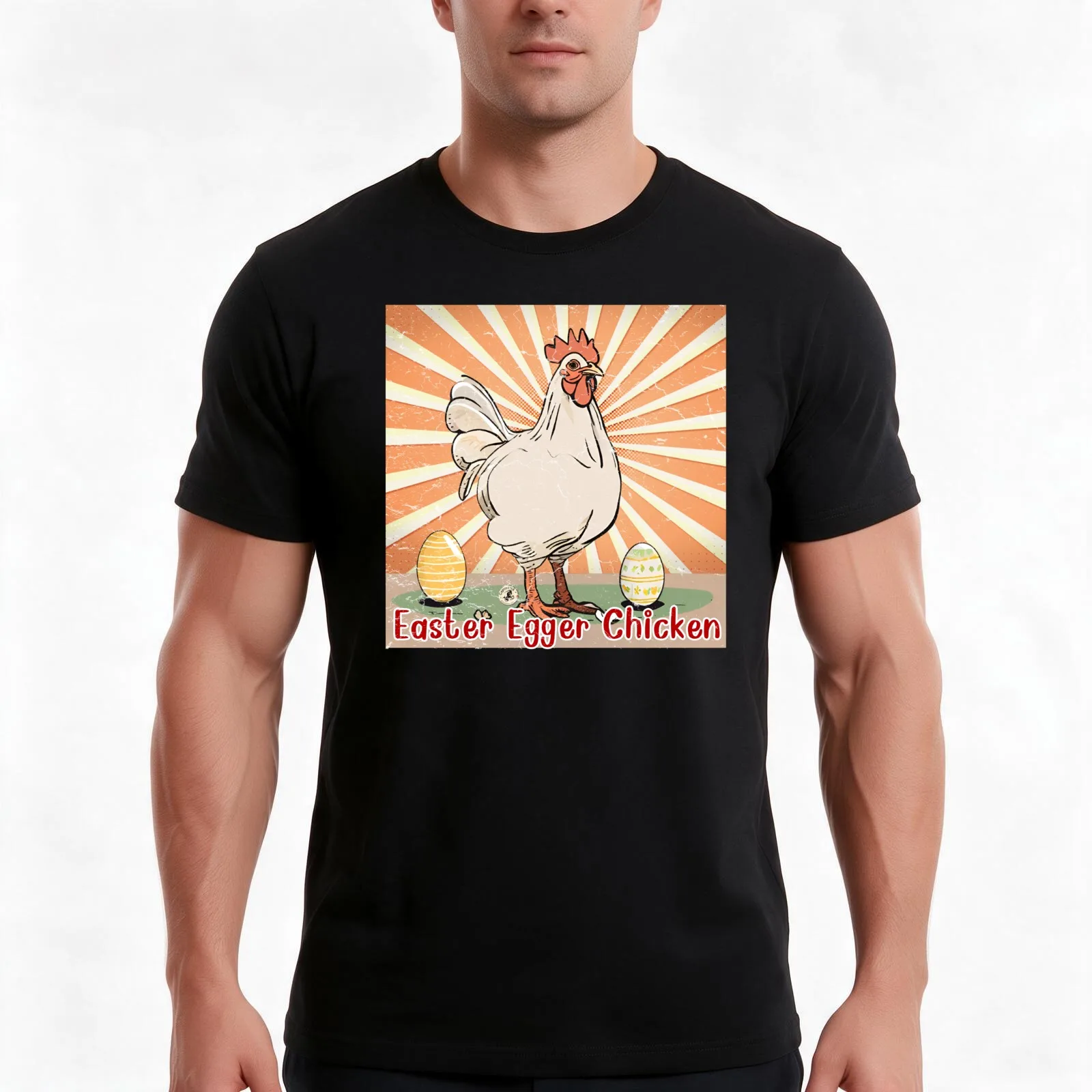 Easter Egger Chicken T-Shirt, Summer Casual Cotton Tee, Oversized Streetwear Tops, Vintage Graphic Print, Loose Fit Short Sleeve