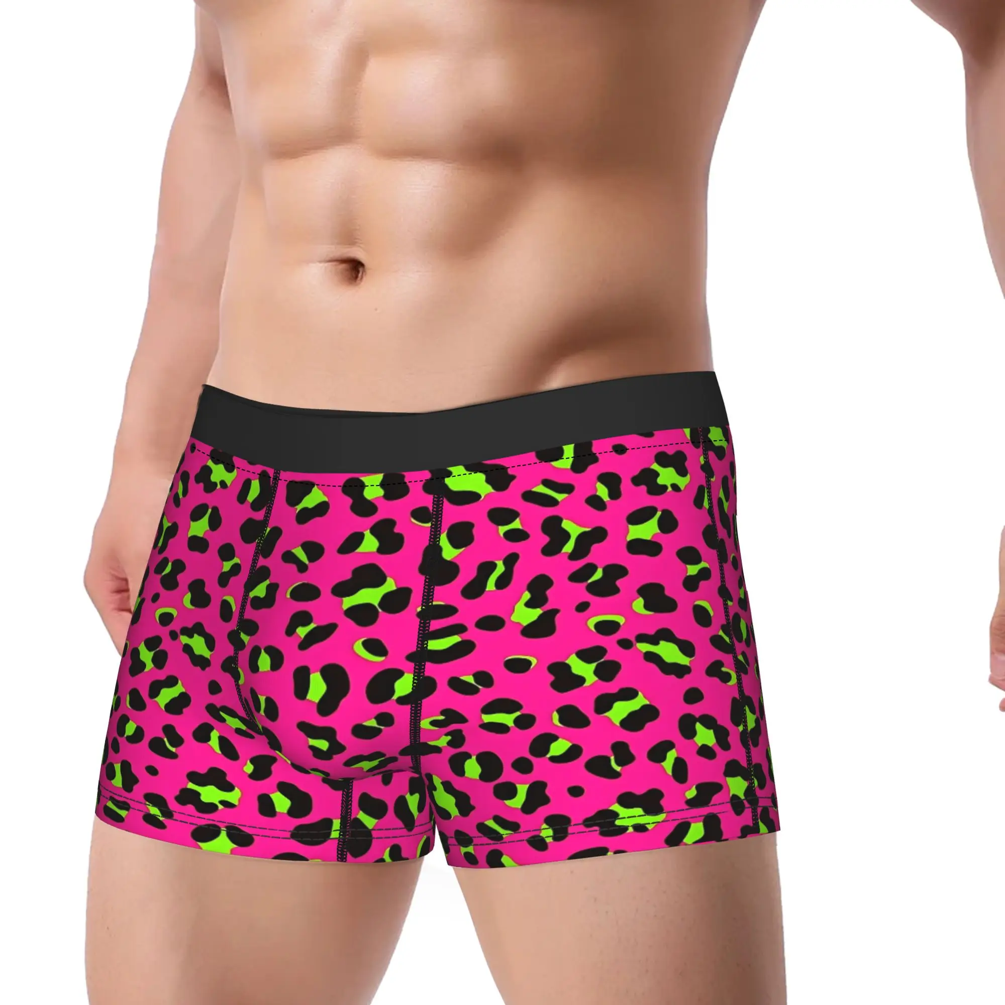 Psychedelic 80s Neon Pink Fuchsia and Lime Green Leopard Underwear  Printing Trunk Men Panties Breathable Shorts Briefs Gift
