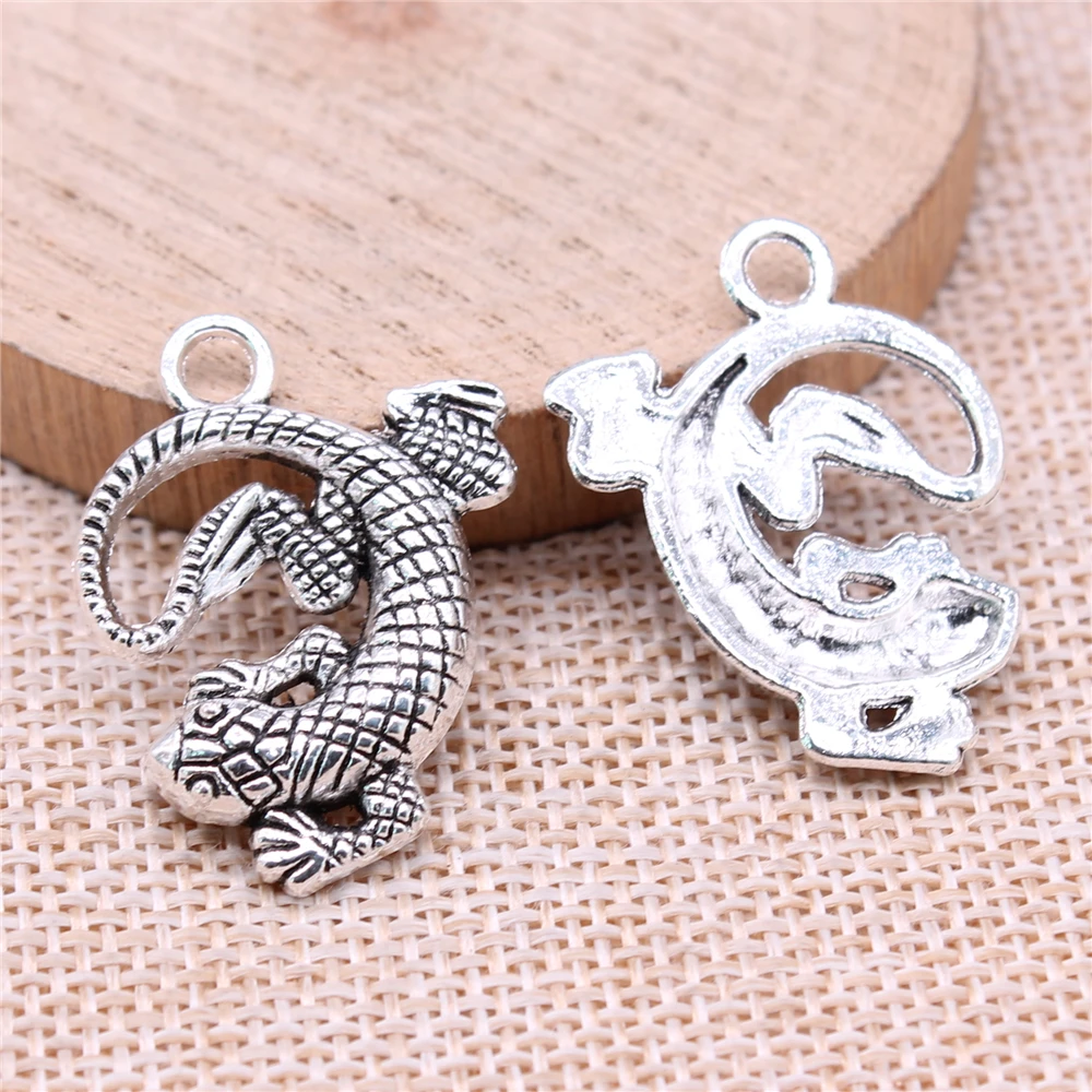 WYSIWYG 4pcs 31x24mm Pendant Gecko Chameleon Charm Pendants For Jewelry Making 2 Colors Lizard Pendants