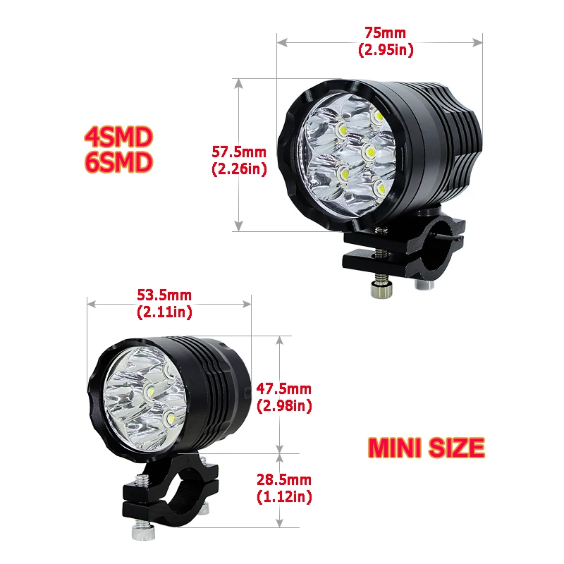 LED Mini Motorcycle bicycle Headlight fog lights lamp Auxiliary driving Motorbike High Brightness DRL bulb white 6000k +switch