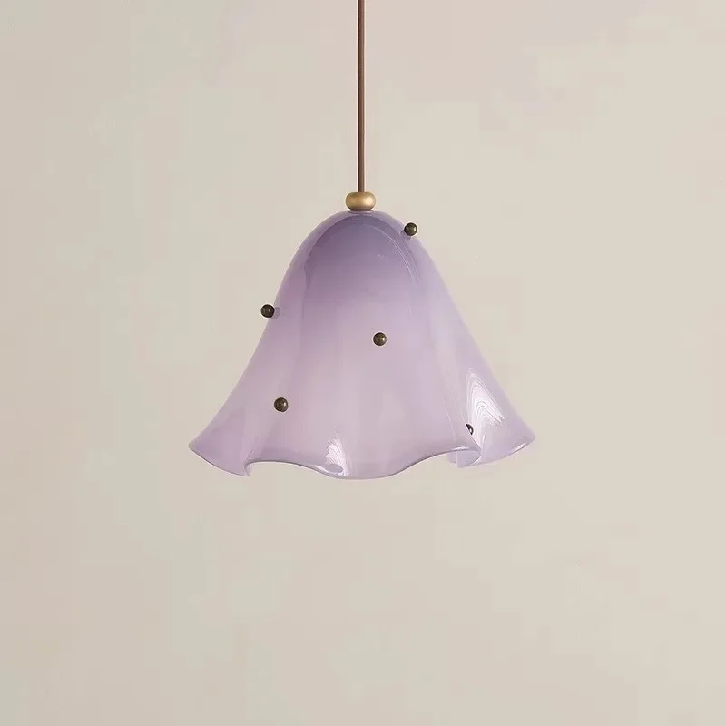 Amber Glass Pendant Light Vintage Hanging Lamp Retro Flower Edge Pendant Lamp For Kitchen Island Dining Room Home Decor