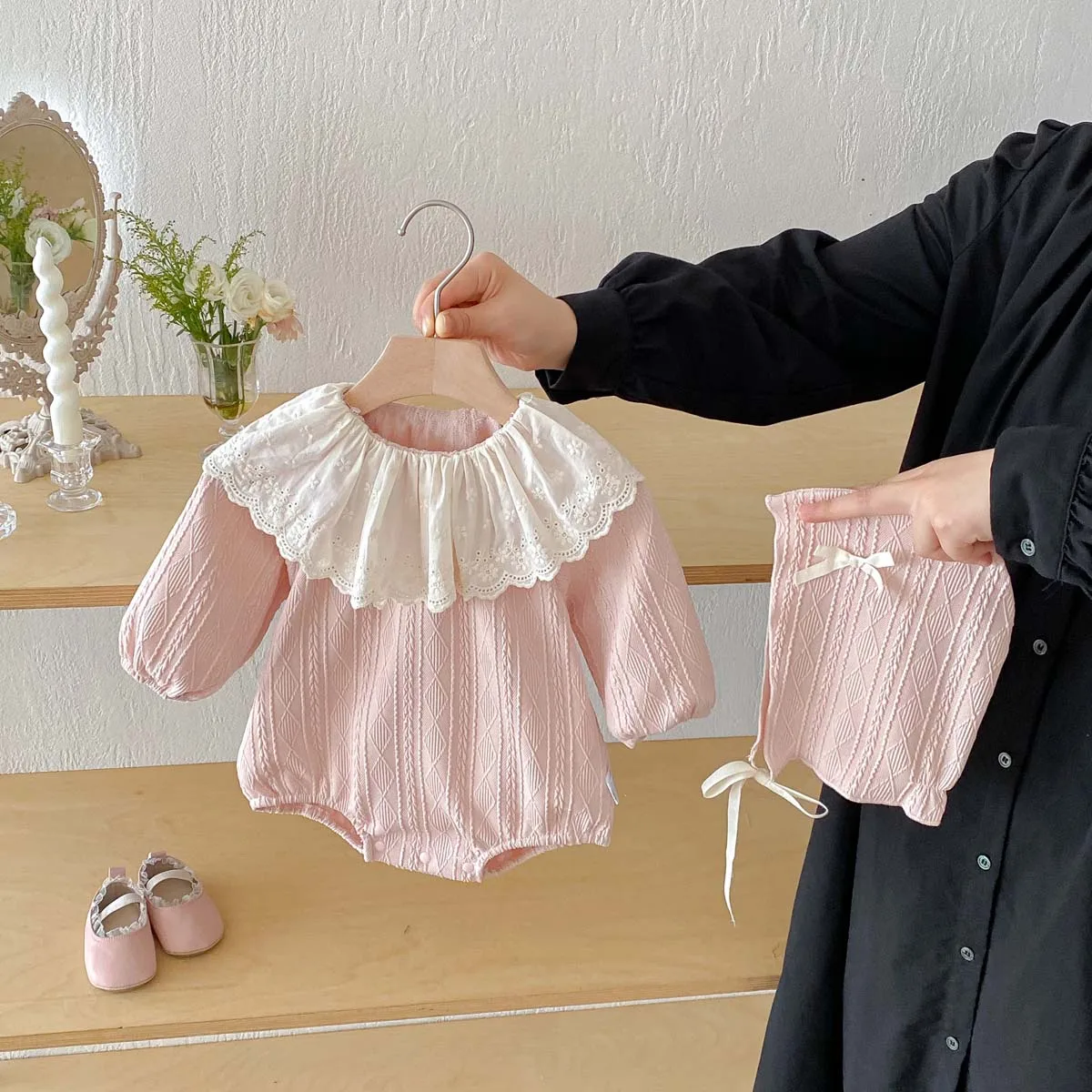 النسخة الكورية من الخريف طفلة حلوة لطيف الدانتيل دمية طوق بذلة طويلة الأكمام، طفلة بلون الخريف طويلة الأكمام ju #5