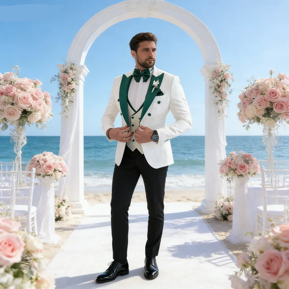 

Мужской свадебный смокинг с цветочным принтом, комплект из 3 предметов, двубортный пиджак с жилетом, модный костюм жениха с лацканами, мужской свадебный наряд