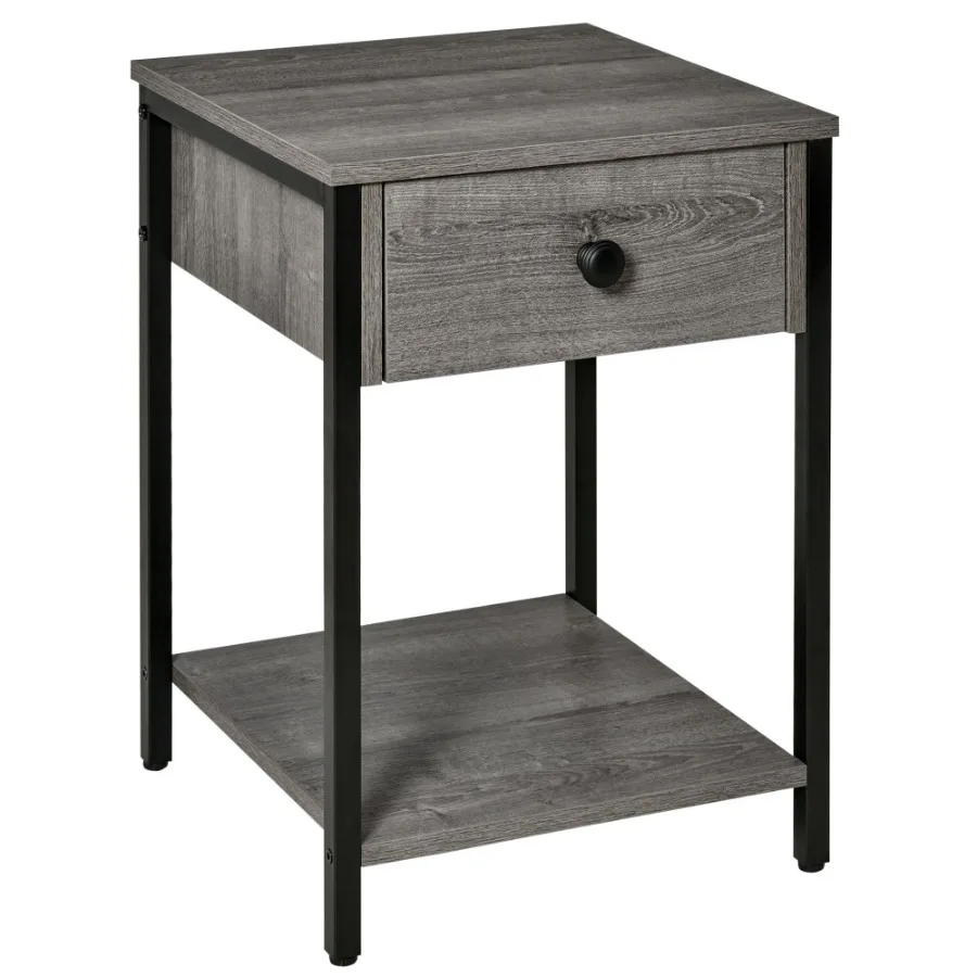 

HOMCOM Industrial End Table with Storage Shelf Accent Side Table with Drawer for Living Room or Bedroom Grey