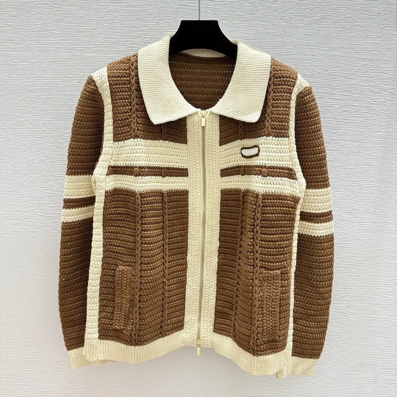 

High-quality multi-color design women's patchwork sweater with zipper cardigan Versatile Clothing 25916137