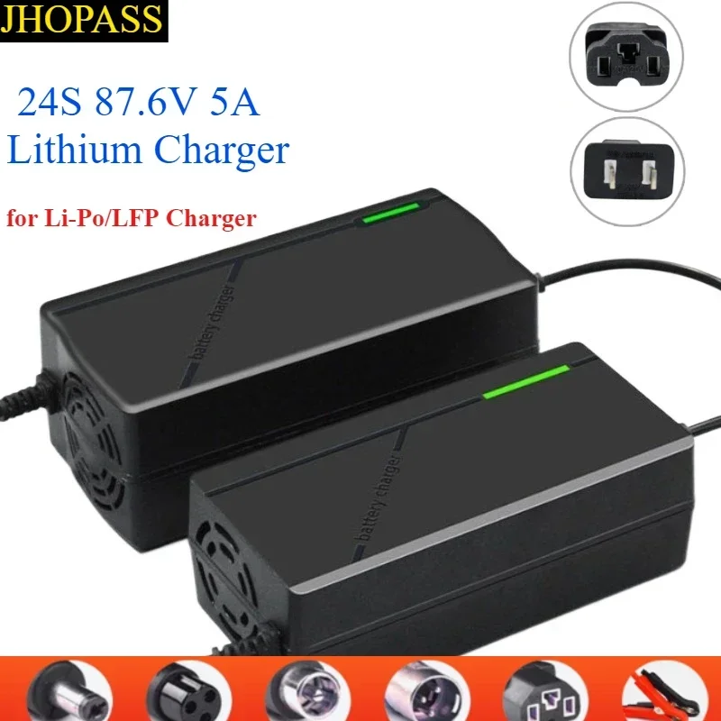 Smart 87.6V 5A LED Display 24S Li-Po LiFePO4 Lithium Battery Charger for AC110V-220V Motorcycle E-bike Scooter US AU UK EU Plug