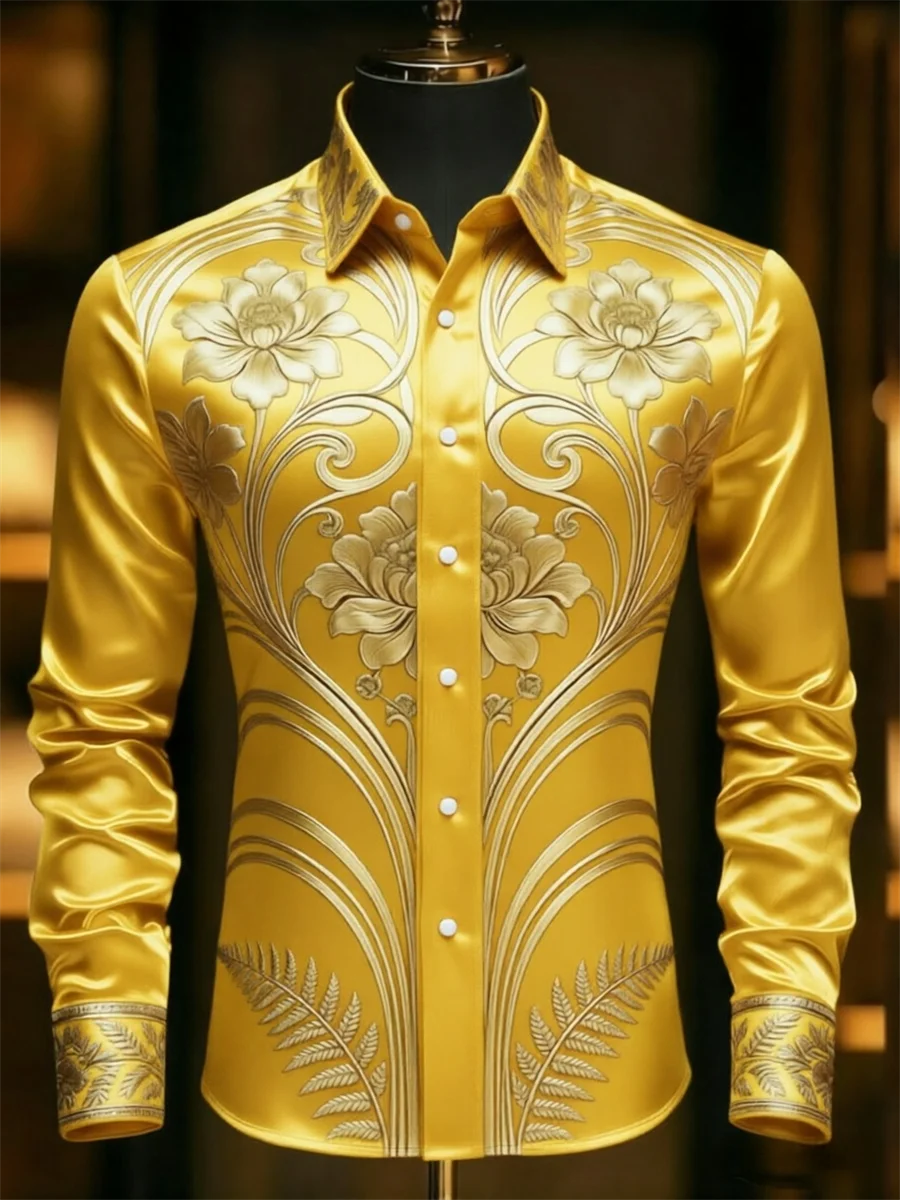 

Elegant men's long sleeved shirt, digital printing, casual and comfortable, fashionable and trendy, street outdoor, soft fabric