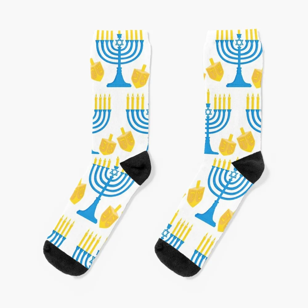 Hanukkah Menorah Bright Candles and Dreidel Pattern Socks cartoon hockey Socks Girl Men's