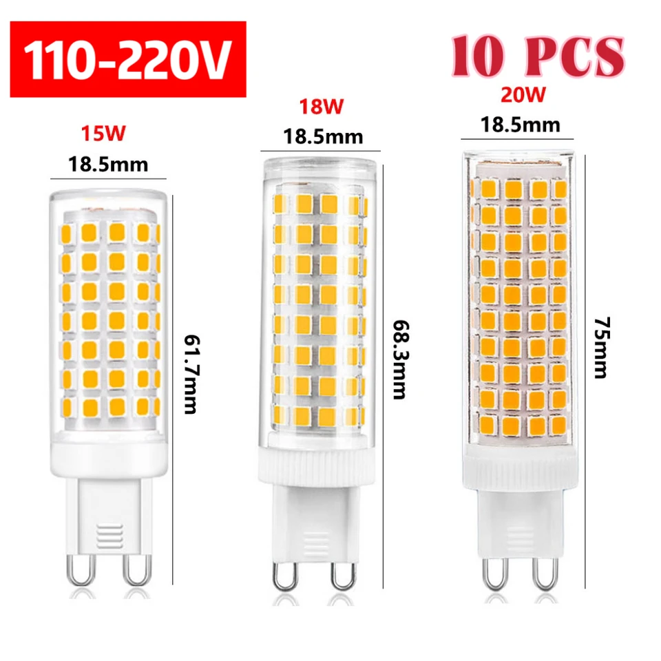 5-Pack G9 LED Bulbs - Tri-Color Dimmable 9W, 220-240V AC, 3000K-6500K Adjustable Color Temperature For Pendants & Chandeliers