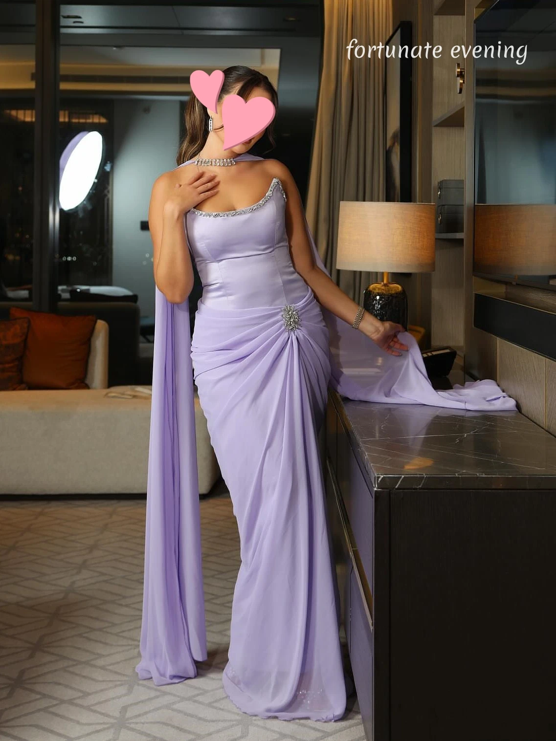 

Fortunate Evening Elegant Vintage Sweet Lilac Crystal Mermaid Chiffon Customized Formal Occasion Prom Dress Evening Party Gowns