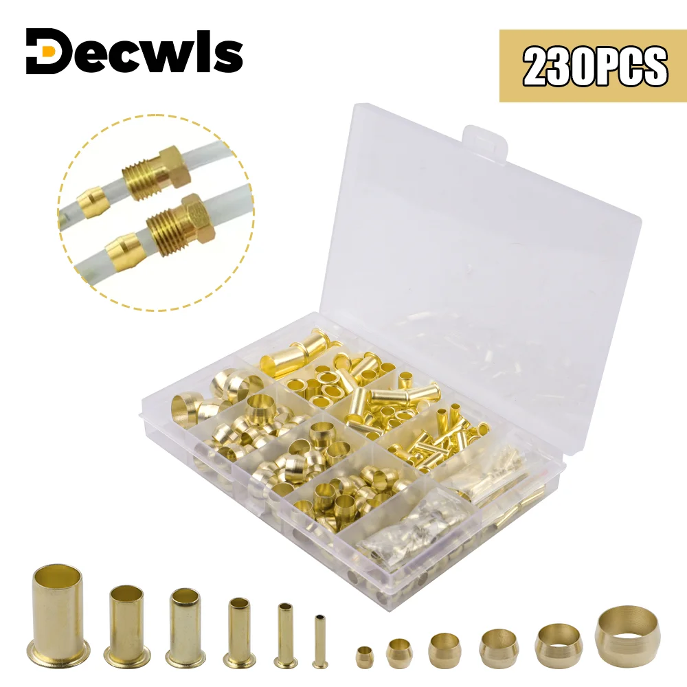 

Двойные конические латунные наконечники 1/2"-5/16", комплект из 230 компрессионных втулок с наконечниками и вставками, фитинги с уплотнительными кольцами для соединения водопроводов, топливных, масляных и газовых линий