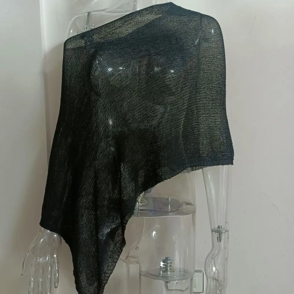 

Elegant Irregular Knitted Off Shoulder Shawl Wrap Mesh Evening Capes Crochet Top Solid Color Sun Protection Tops Female/Women