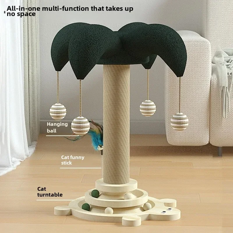 Solid Wood Cat Turntable Durable Cat Scratching Pillar with Sisal Rope Interactive Scratching Board for Cats'