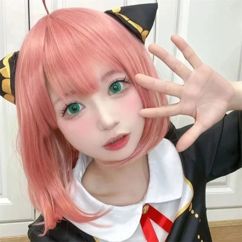 Anime  Cos Wig Anime Role Anya Forger Play The Role Headwear Pink Short Hair Comic Exhibition Dress Up Acg Bob Wig