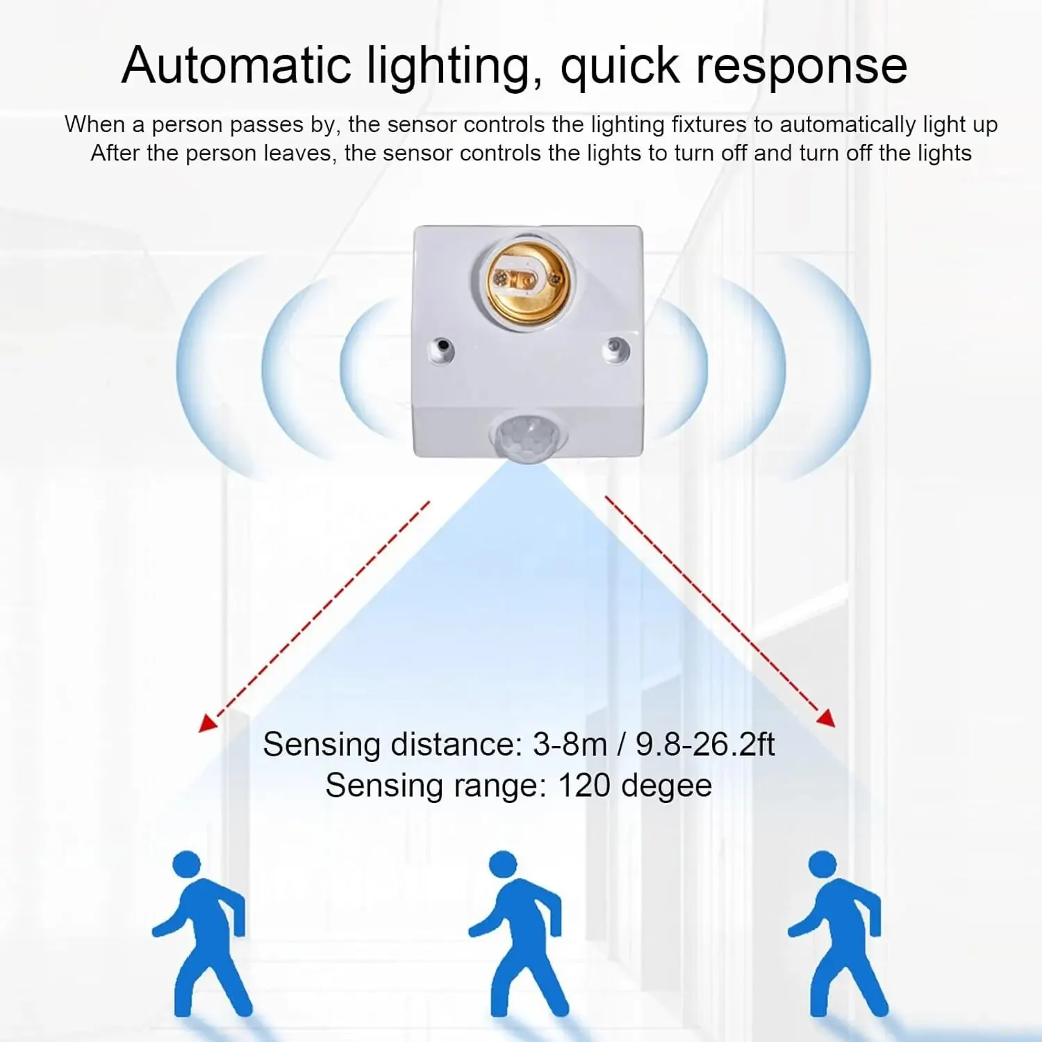 Pir Motion Sensor Light Socket,E27 LED Bulb Base Human Body Sensor Adjustable Auto on Off Light Control Lamp Holder