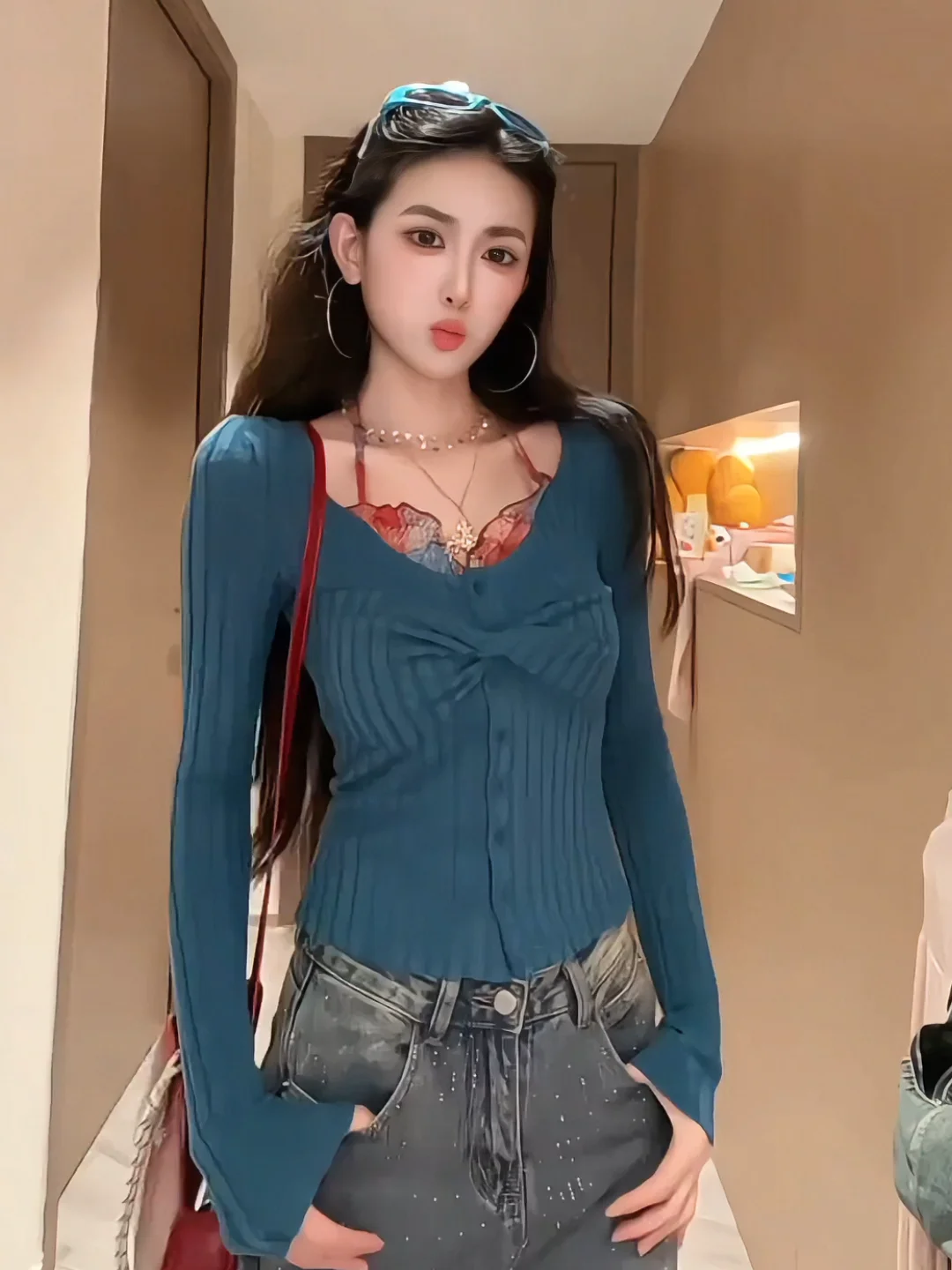 

Floral Print Layered Knit Long Sve T-irt Women's Autumn Winter High End Feeling Inner Wear Knitted Top French Sle Slim...