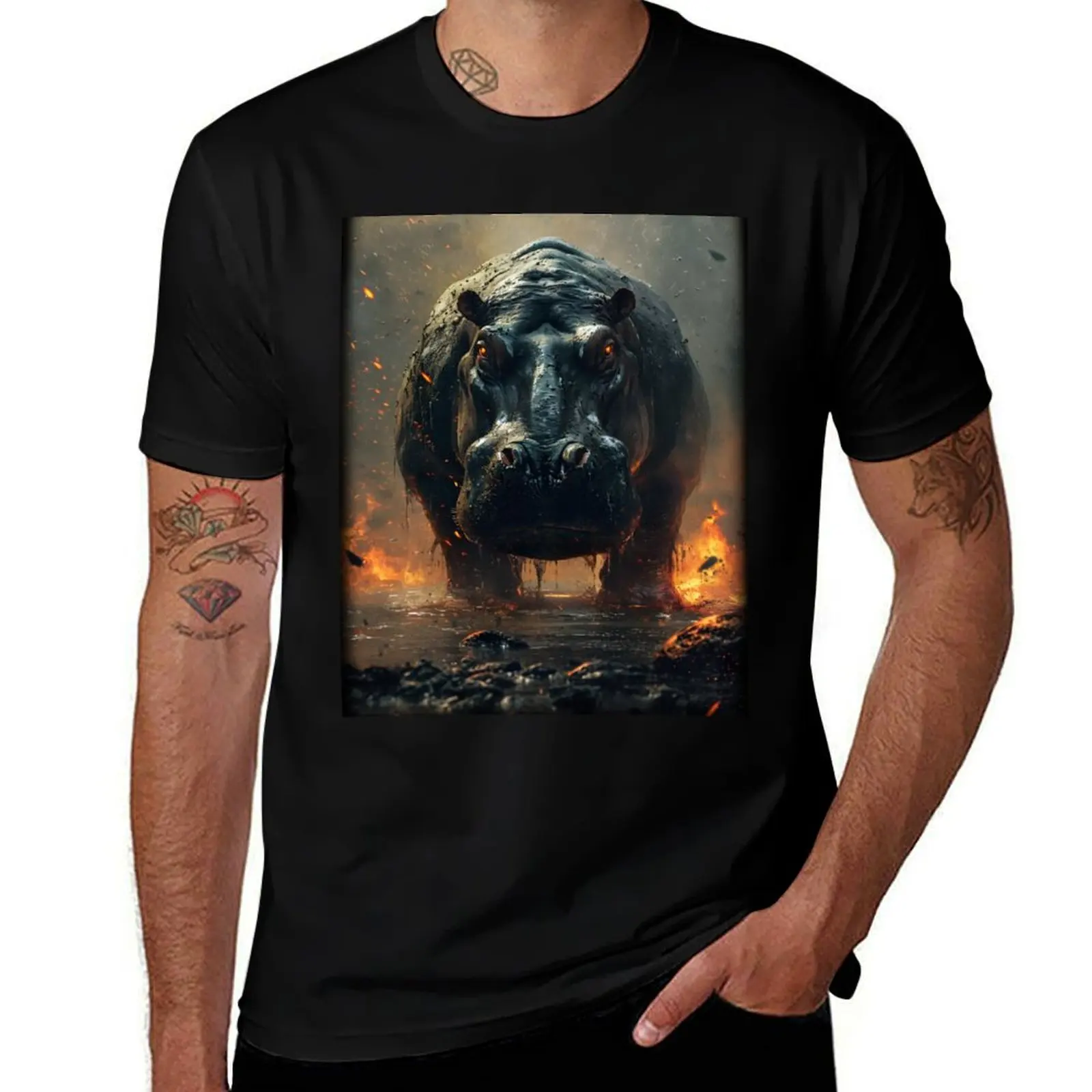 Indestructible Inferno Hippo T-Shirt Casual Everyday Short Sleeve T-Shirt