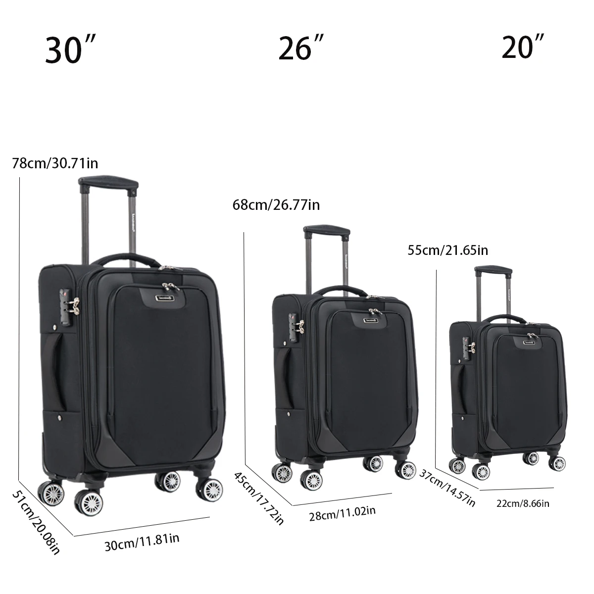 3piece lightweight stylish travel suitcase 20 inches 26 inches 30 inches Durable and easy to carry design ergonomic interior