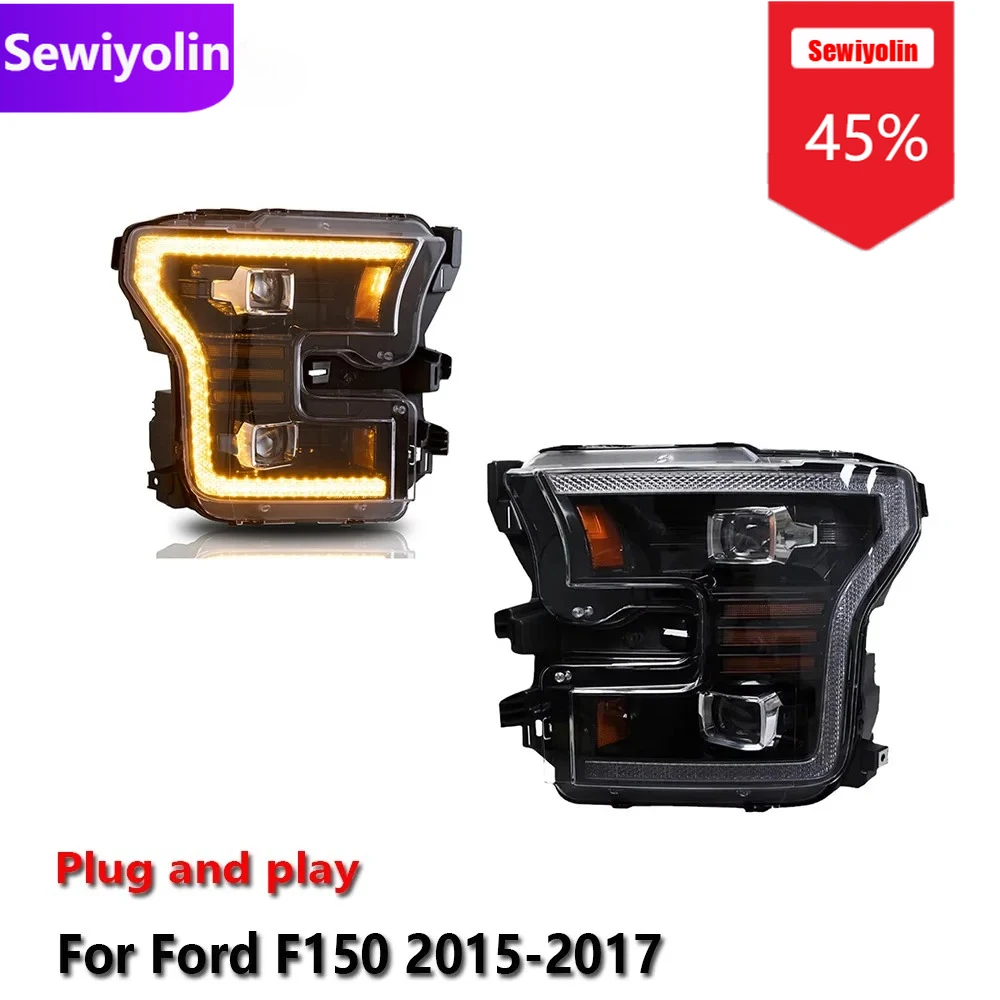 

Автомобильные светодиодные фары DRL в сборе для Ford F150 2015-2017, противотуманные фары DRL, стоп-сигнал поворота, Plug and Play