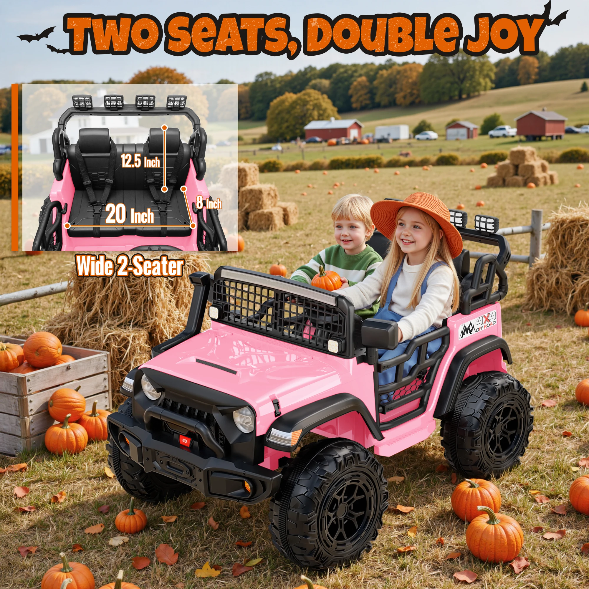 Samochód UTV dla dzieci 24V 4WD z pilotem dla rodziców, dwuosobowy, muzyka Bluetooth, światła LED, pojazd terenowy do użytku na zewnątrz