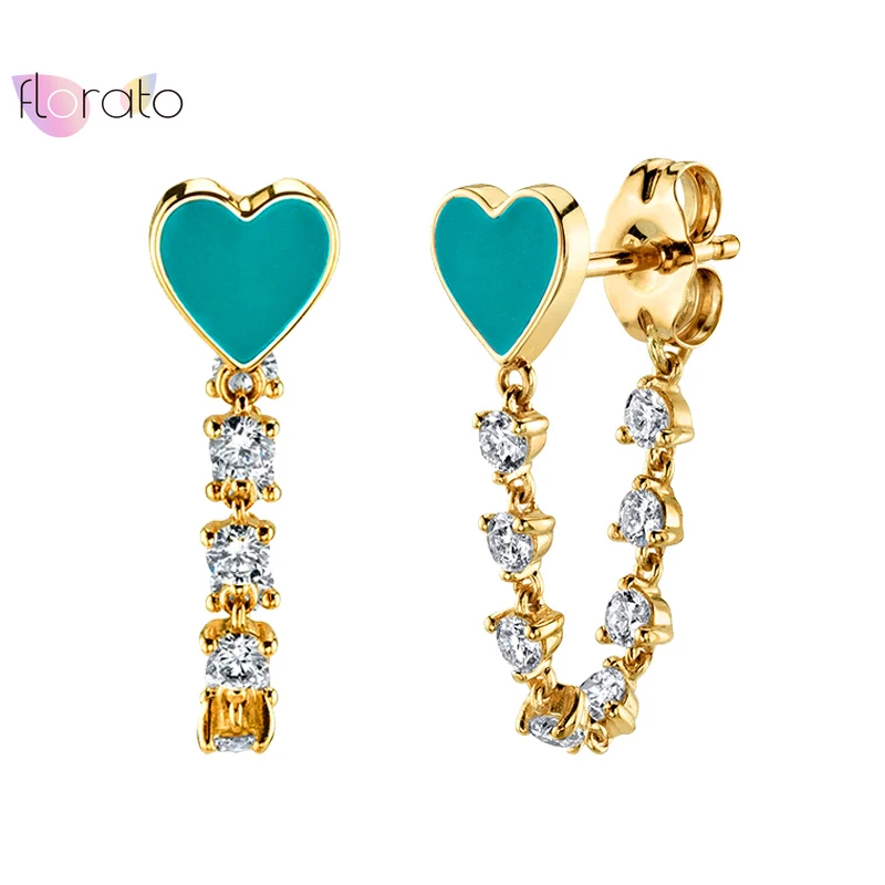 Pendientes de plata de ley 925 con forma de corazón esmaltado para mujer, aretes de lujo con borla de cristal, joyería alta para boda