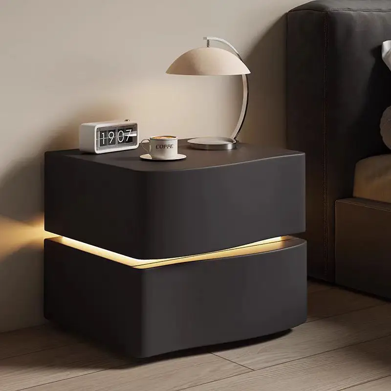 

%&Modern Hotel Bedroom Furniture High-End Intelligent Solid Wood Bedside Cabinet Light Luxury Nightstand Household Use
