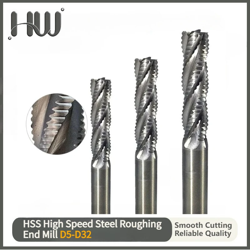 HUIWANG Roughing End Mill HSS Cutters 4 Flute 5mm to 45mm Saw Blade Metal Machining Inch & Iso 6mm 8mm 10mm 12mm 16mm