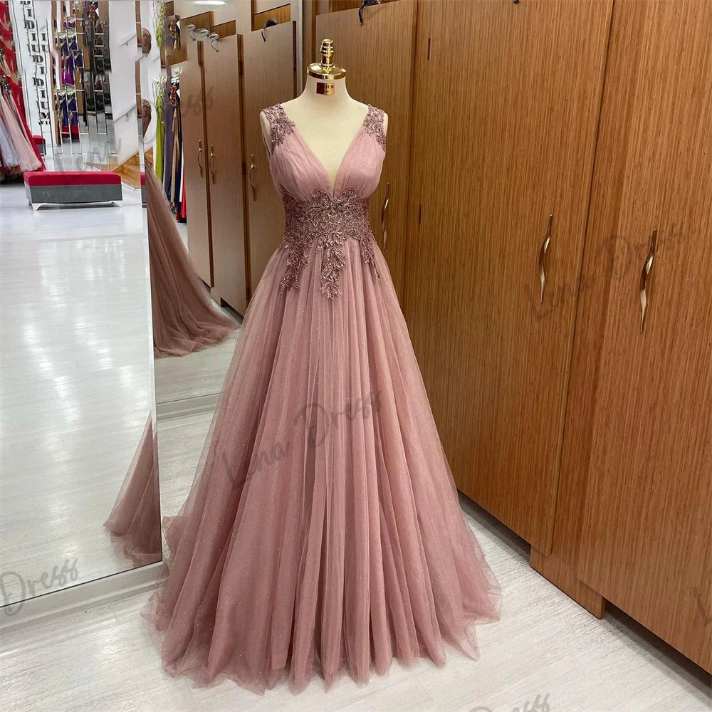 Lena powder blusher elegant sexy wedding party dress A-line applique lace celebrity dress special occasion dress custom evening