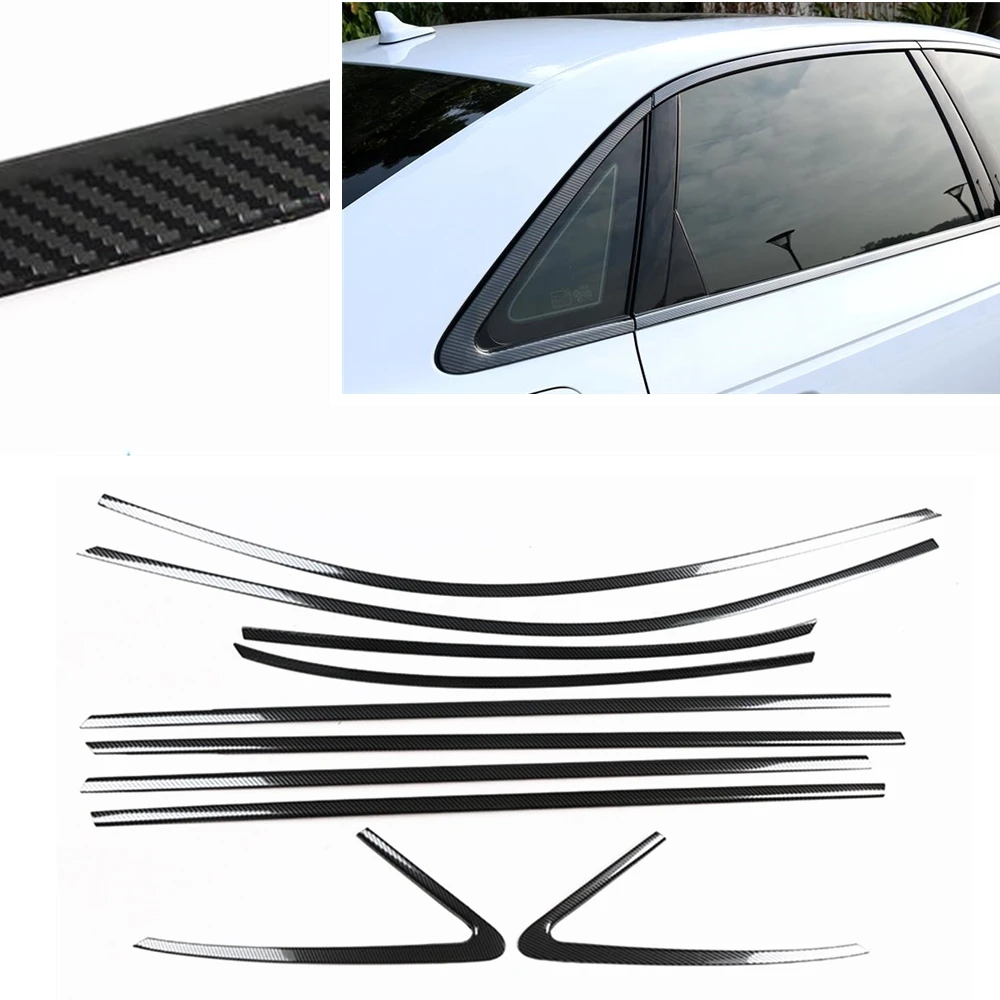 

10pcs Car Exterior Window Trim For Audi A3 S3 Sedan 2015-2020 Carbon Fiber Look Shade Weatherstrip Seal Strip Decor Sticker Tape