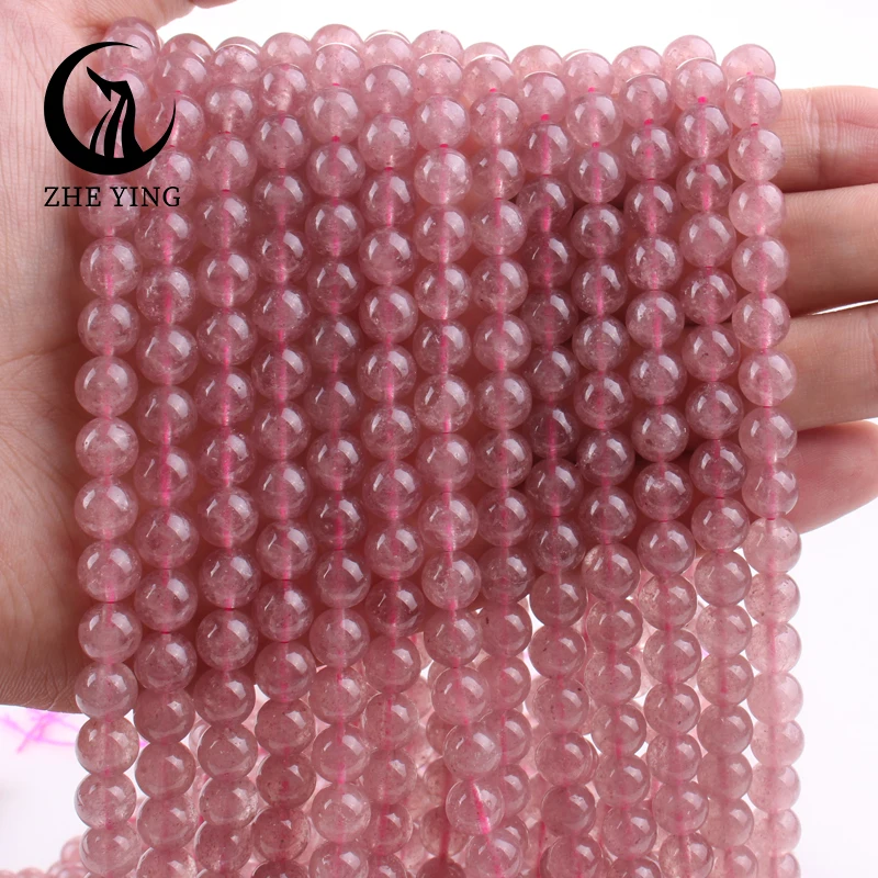 Natural Strawberry Quartz Stone Beads Crystal Round Smooth Spacer Bead 6 8 10mm For Jewelry DIY Making Bracelet Accessories 15\'\'