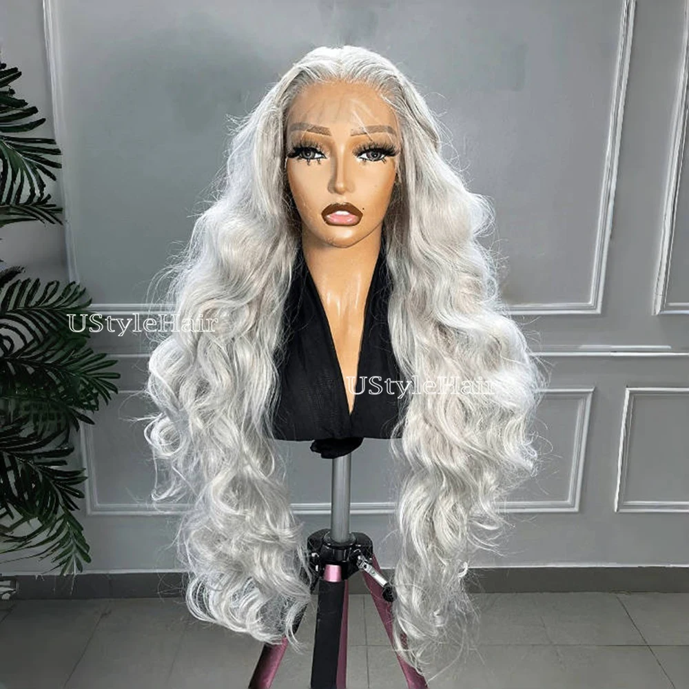 

Light Grey Body Wave Wig 13x4 Synthetic Lace Front Wig for Women Natural Hairline Daily Use Cosplay Party Frontal Lace Hair
