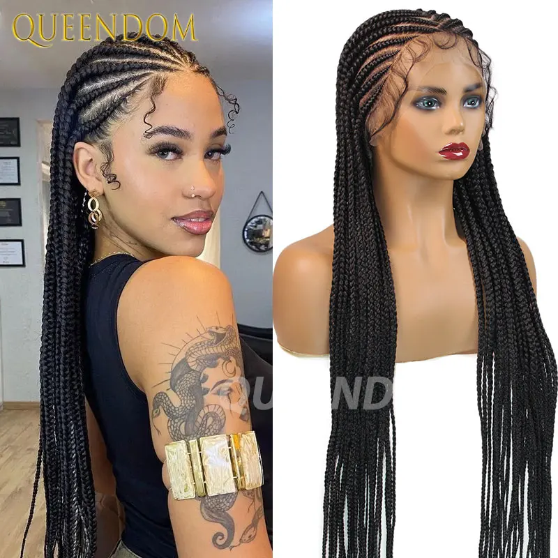 

Synthetic Tribal Box Braided Wigs Full Lace Braided Wig Jumbo Box Braids Wigs 36 Inches Faux Locs Cornrows Wig For Black Women