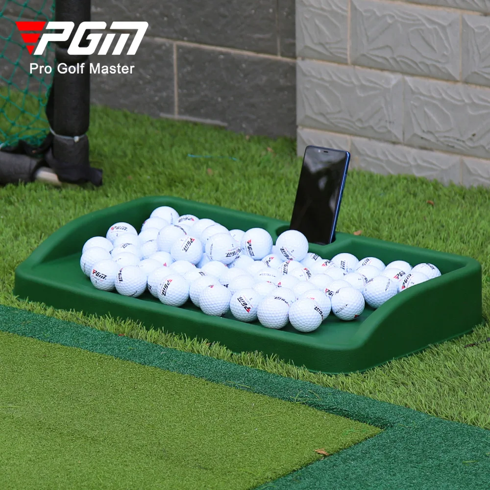 Kotak servis bola Golf PGM, wadah penyimpanan bola Golf dengan penjepit Video ponsel, alat bantu latihan Golf 100 bola karet lembut QK005