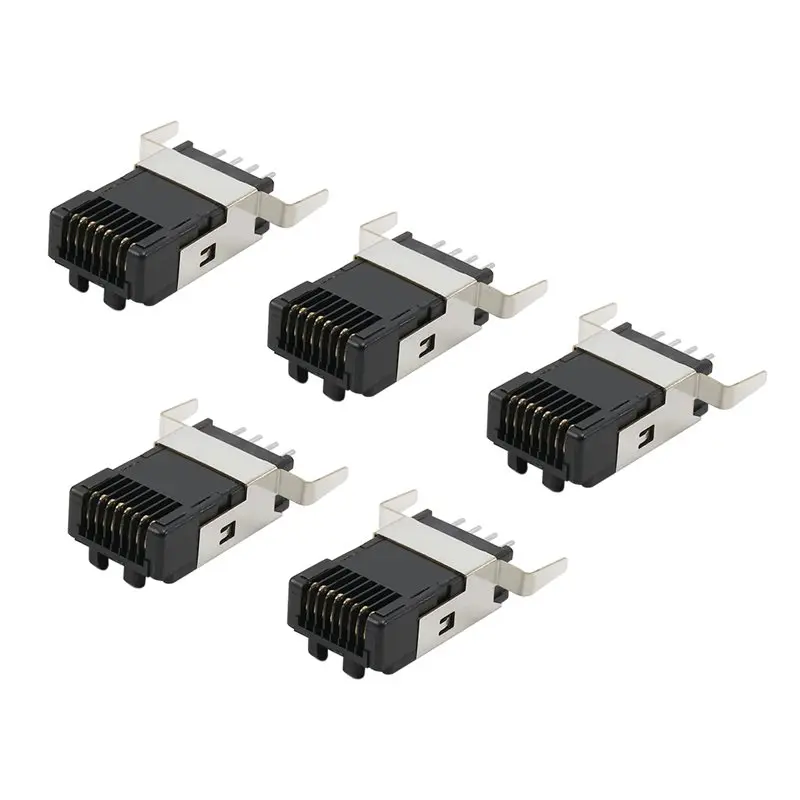PHILE-RJ45 Connector 5PCS 8P8C Long Body PCB Board Male Shielded DIP Plug-In Network RJ45 Black Modular Plug