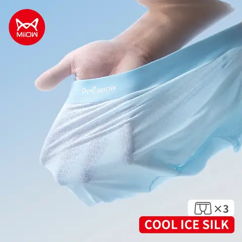 MiiOW 3Pcs Ice Silk Men's Underwear Boxers 7A Antibacterial Men Panties Breathable Mesh Mens Underpants Summer Man Boxer Briefs
