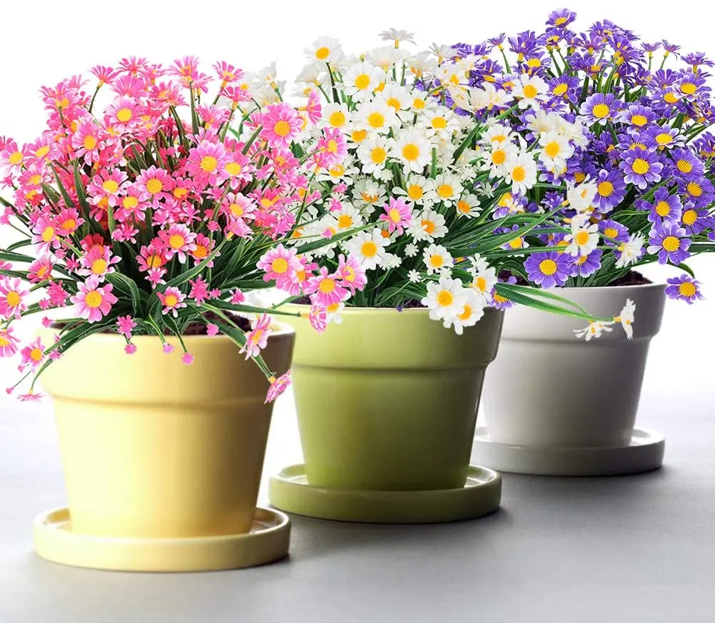 Künstliche Gänseblümchen für den Außenbereich, UV-beständig, künstliche Laubpflanzen, Sträucher für Fenster, Box, zum Aufhängen, Bauernhaus, Innen- und Außendekoration – Detail 11