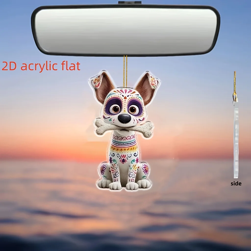 4/2 Pieces of Colorful Acrylic Holiday Hanging Decorations Featuring Puppies and Bones, 2D Flat Design Suitable for Mexican Carnival, Day of the Dead, Mexican Festivals, Christmas, and Halloween Gifts